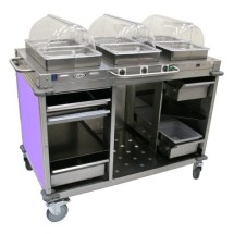 Cadco CBC-HHH-L7 MobileServ 3-Bay Mobile Hot Buffet Cart, 2-1/2&quot; Pans, Purple Panels