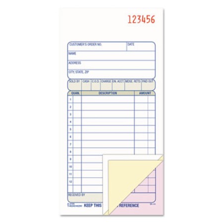 Carbonless Sales Order Book, Three-Part Carbonless, 3 1/4 x 7 1/8, 50 sheets