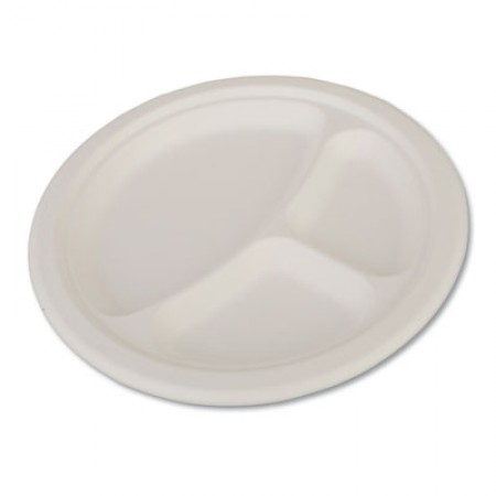 ChampWare Heavyweight 3-Compartment White Bagasse Plate, 10