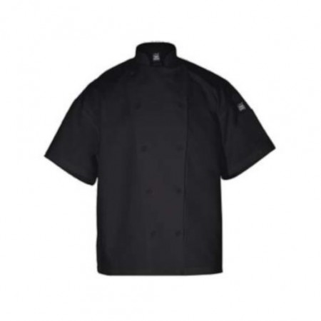 Chef Revival J005BK-2X Poly Cotton Black Short Sleeve Chef Jacket with Chef Logo Buttons, 2X