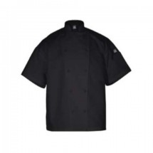 Chef Revival J005BK-M Poly Cotton Black Short Sleeve Chef Jacket with Chef Logo Buttons, Medium