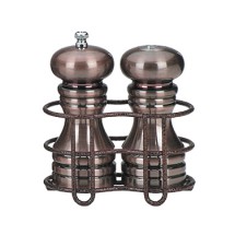 Chef Specialties 90055 Burnished Copper Pepper Mill and Salt Shaker Set with Rack, 5&quot;