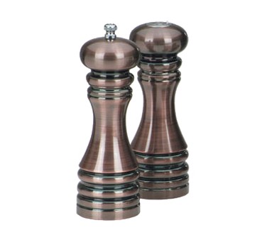 Chef Specialties 90070 Burnished Copper Pepper Mill and Salt Shaker Set, 7"