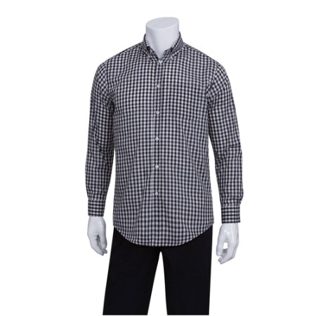 Chef Works D500BWC Men's Gingham Dress Shirt, Black/White Check