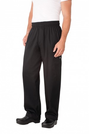 Chef Works NBBZBLK Black Baggy Zip Fly Chef Pants
