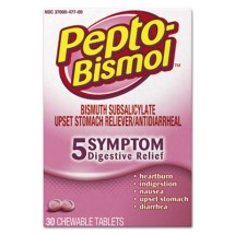 Pepto Bismol Chewable Tablets, Original Flavor, 30/Box, 24 Box/Carton