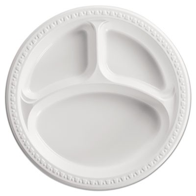 Chinet Heavyweight 3-Compartment White Plastic Plates, 10 1/4". 500/Carton