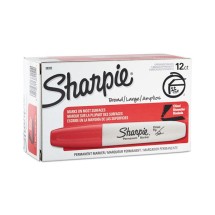 Sharpie Chisel Tip Permanent Marker, Medium, Red, 12/Pack