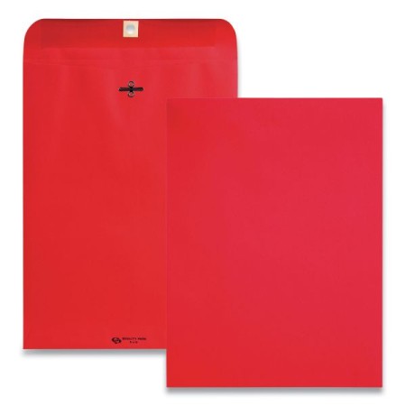 Clasp Envelope, #90, Cheese Blade Flap, Clasp/Gummed Closure, 9 x 12, Red, 10/Pack