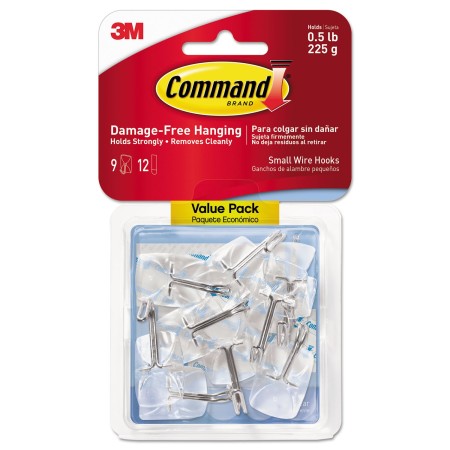 Clear Hooks & Strips, Plastic/Wire, Small, 9 Hooks w/12 Adhesive Strips per Pack