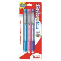 Clic Eraser Grip Eraser, White Polyvinyl Chloride Eraser, Randomly Assorted Barrel Colors, 3/Pack