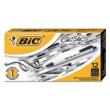 BIC Clic Stic Retractable Ballpoint Pen, Medium 1 mm, Black Ink, White Barrel, Dozen