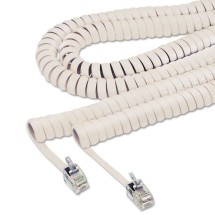 Coiled Phone Cord, Plug/Plug, 12 ft., Ivory