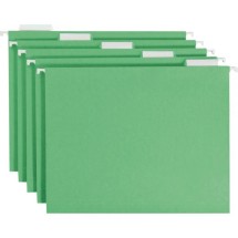Colored Hanging File Folders, Letter Size, 1/5-Cut Tab, Green, 25/Box
