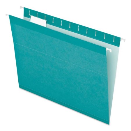 Colored Reinforced Hanging Folders, Letter Size, 1/5-Cut Tab, Aqua, 25/Box