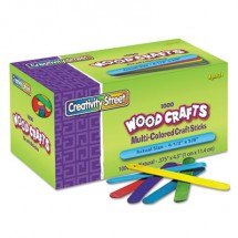 Colored Wood Craft Sticks, 4.5" x 0.38", Wood, Assorted, 1,000/Box
