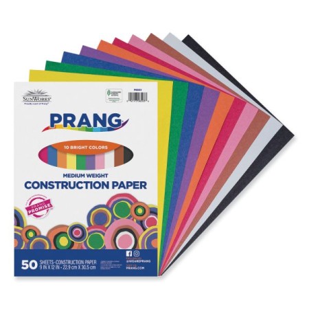 Construction Paper, 58 Lb., 9 x 12, Assorted, 50/Pack