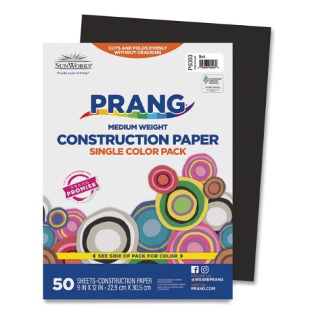 Construction Paper, 58 Lb., 9 x 12, Black, 50/Pack