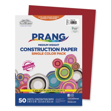 Construction Paper, 58 Lb., 9 x 12, Holiday Red, 50/Pack