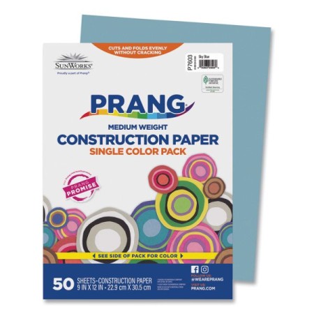 Construction Paper, 58 Lb., 9 x 12, Sky Blue, 50/Pack