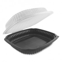 Culinary Lites Microwavable Containers, 39 oz., 9 x 9 x 3.01, Clear/Black, 100/Carton