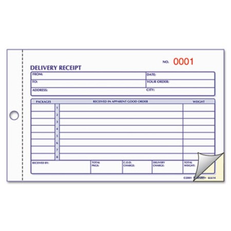 Delivery Receipt Book, 6 3/8 x 4 1/4, Two-Part Carbonless, 50 Sets/Book