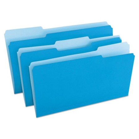 Deluxe Colored Top Tab File Folders, 1/3-Cut Tabs, Legal Size, Blue/Light Blue, 100/Box