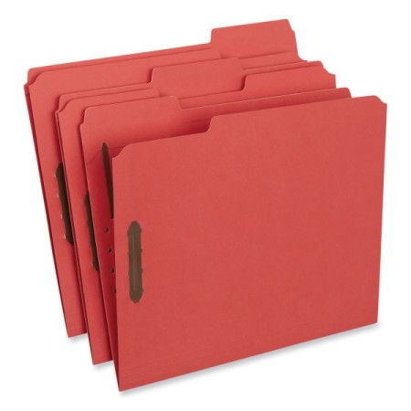 Deluxe Reinforced Top Tab Folders with Two Fasteners, 1/3-Cut Tabs, Letter Size, Red, 50/Box