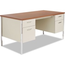 Double Pedestal Steel Desk, Metal Desk, 60w x 30d x 29.5h, Cherry/Putty