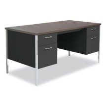 Double Pedestal Steel Desk, Metal Desk, 60w x 30d x 29.5h, Mocha/Black