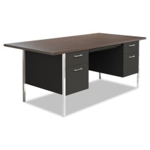 Double Pedestal Steel Desk, Metal Desk, 72w x 36d x 29.5h, Mocha/Black