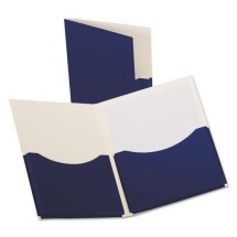 Double Stuff Gusseted 2-Pocket Laminated Paper Folder, 200-Sheet Capacity, Navy, 20/Box