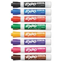 EXPO Low-Odor Dry-Erase Marker, Broad Chisel Tip, Assorted Colors, 8/Pack