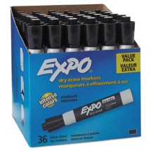 EXPO Low-Odor Dry-Erase Marker, Broad Chisel Tip, Black, 36/Box