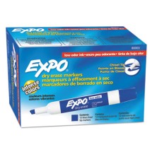 EXPO Low-Odor Dry-Erase Marker, Broad Chisel Tip, Blue, 12/Pack