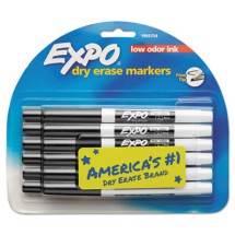 EXPO Low-Odor Dry-Erase Marker, Fine Bullet Tip, Black, 12/Set