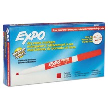 EXPO Low-Odor Dry-Erase Marker, Fine Bullet Tip, Red, 12/Set