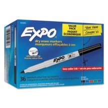 EXPO Low-Odor Dry Erase Marker Office Pack, Extra-Fine Needle Tip, Assorted Colors, 36/Pack