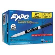 EXPO Low-Odor Dry Erase Marker Office Pack, Fine Bullet Tip, Assorted Colors, 36/Pack