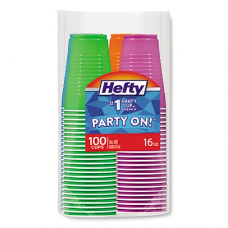 Hefty Easy Grip Disposable Plastic Party Cups, 16 oz., Assorted, 100/Pack