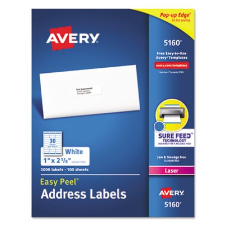 Easy Peel White Address Labels w/ Sure Feed Technology, Inkjet Printers, 1 x 2.63, White, 30/Sheet, 25 Sheets/Pack