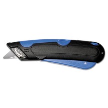 Easycut Cutter Knife with Self-Retracting Safety-Tipped Blade, Black/Blue