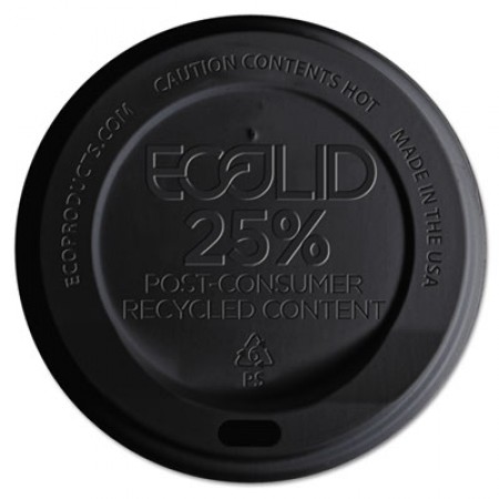 Eco-Products EcoLid 25% Recycled Content Black Hot Cup Lid, Fits 10-20 oz. Cups, 1000/Carton