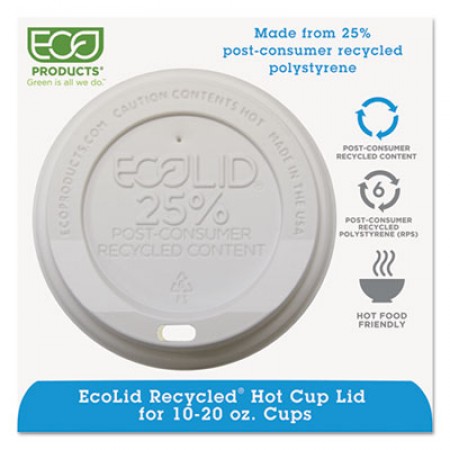 Eco-Products EcoLid 25% Recycled Content White Hot Cup Lid, Fits 10-20 oz. Cups, 1000/Carton