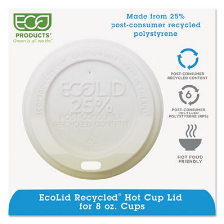 Eco-Products EcoLid 25% Recy Content Hot Cup Lid, White, Fits 8 oz. Hot Cups, 1000/Carton