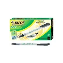 BIC Ecolutions Clic Stic Retractable Ballpoint Pen, 1mm, Black Ink, Clear Barrel, Dozen