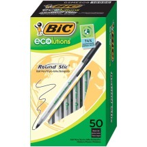 Ecolutions Round Stic Stick Ballpoint Pen, 1mm, Black Ink, Clear Barrel, 50/Pack