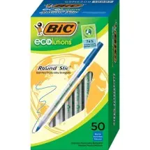 Ecolutions Round Stic Stick Ballpoint Pen, 1mm, Blue Ink, Clear Barrel, 50/Pack