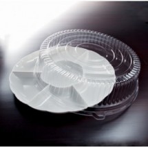 Emi Yoshi EMI-302CP Round Plastic 7 -Compartment Tray / Dome Lid 16&quot; - 12 sets