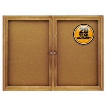 Enclosed Bulletin Board, Natural Cork/Fiberboard, 48 x 36, Oak Frame